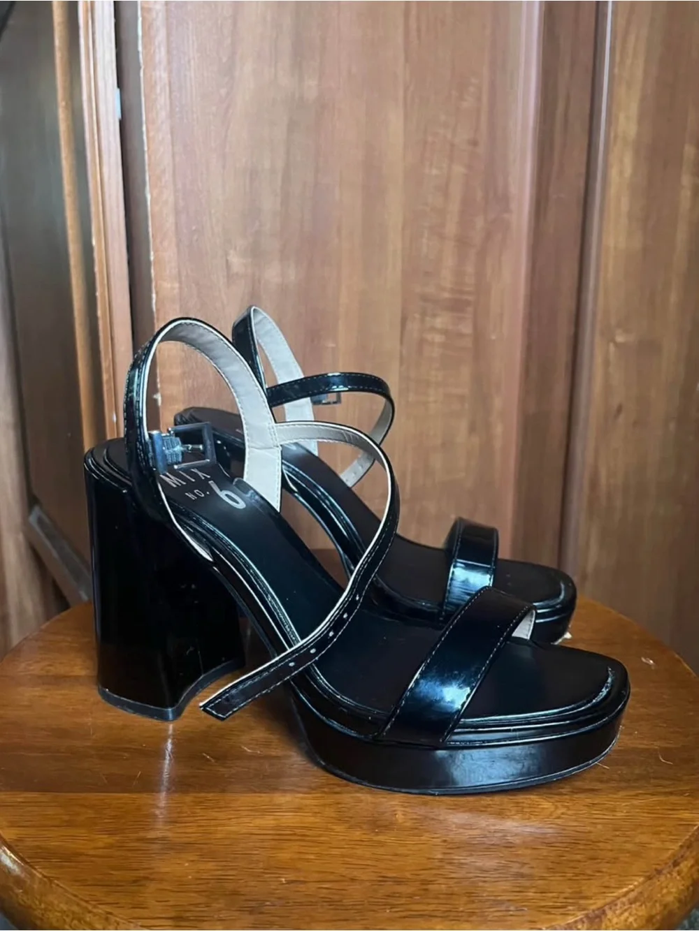 Black Mix No. 6 Platform Block Heel Sandals